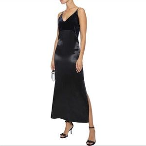 NWT Maje Ryck Velvet-Paneled Satin Slip Dress